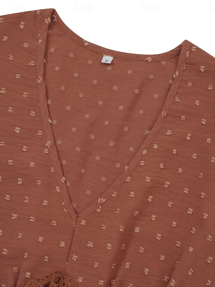 Dam Mini klänning Vardagsklänning A linjeklänning Stylish Grundläggande Ledigt Semester Dagligen Normal Slät Kortärmad V-hals Ljusgrön Rubinrött Sommar Vår 2025 - $38.99 –P4