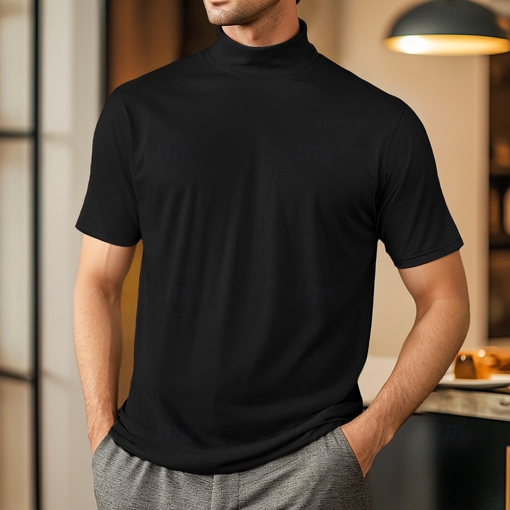2026年 男性用 Tシャツ タートルネックシャツ 半袖 タートルネック 夏 春 平織り ファッション カジュアル 快適 ソフト 家 カジュアル 週末 ブラック ホワイト グレー メンズトップTシャツ  コレクション – $14.99 –P5