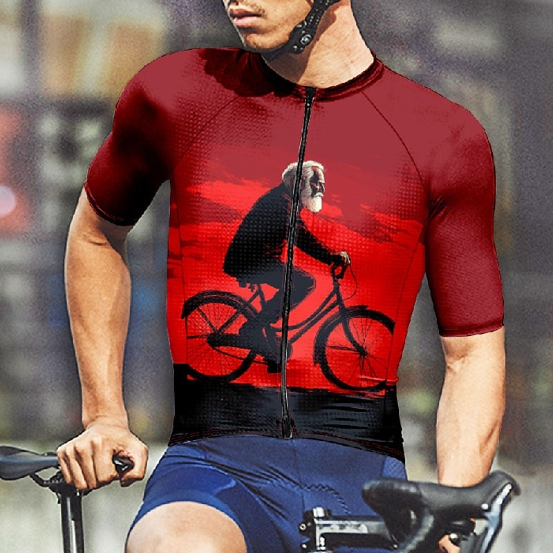 2025年 男性用 サイクリングジャージー グラフィック 半袖 バイク Tシャツ ジャージー 3つのリアポケット付き マウンテンサイクリング 速乾性 人間工学デザイン ウィッキング 高通気性 スポーツ レッド バーガンディー オレンジ 衣類  コレクション – $28.99 –P10