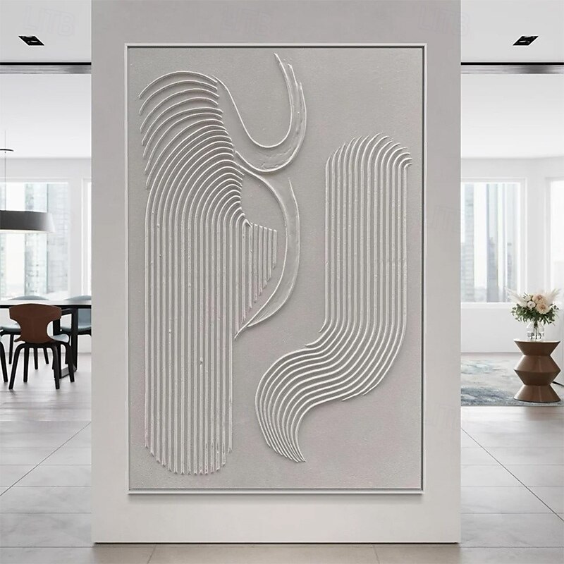 Hand painted White Minimalist Wall Art  Plaster Art  Matte Textured Wall Art Home Wall Art  Structure Abstract Painting  3D Art Home Decoration Frame Ready To Hang Or No Frame 2025 - $141.99 –P1