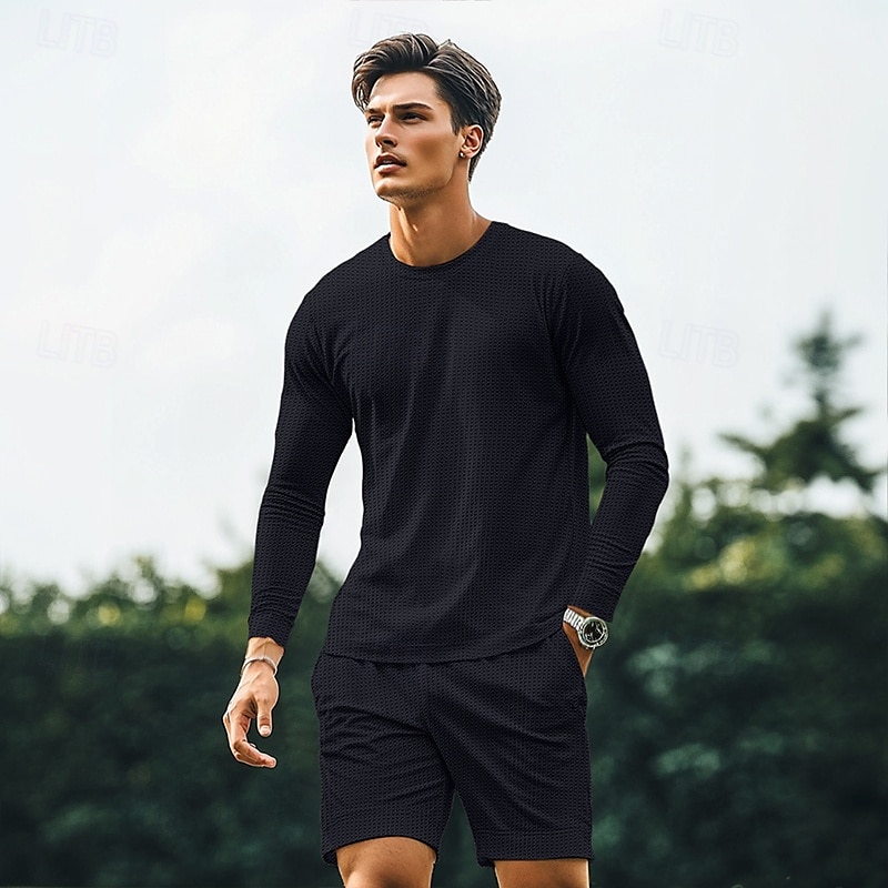 Férfi Gofri ing 2 darab Póló öltönyök Teniszing Rövid ujjú Rövid nadrág Terített nyak Nyár Színes Testedző Alkalmi 2 db Vakáció Hétköznapi viselet Sportruházat Fekete Fehér Férfi felső póló 2025 - $40.99 –P4