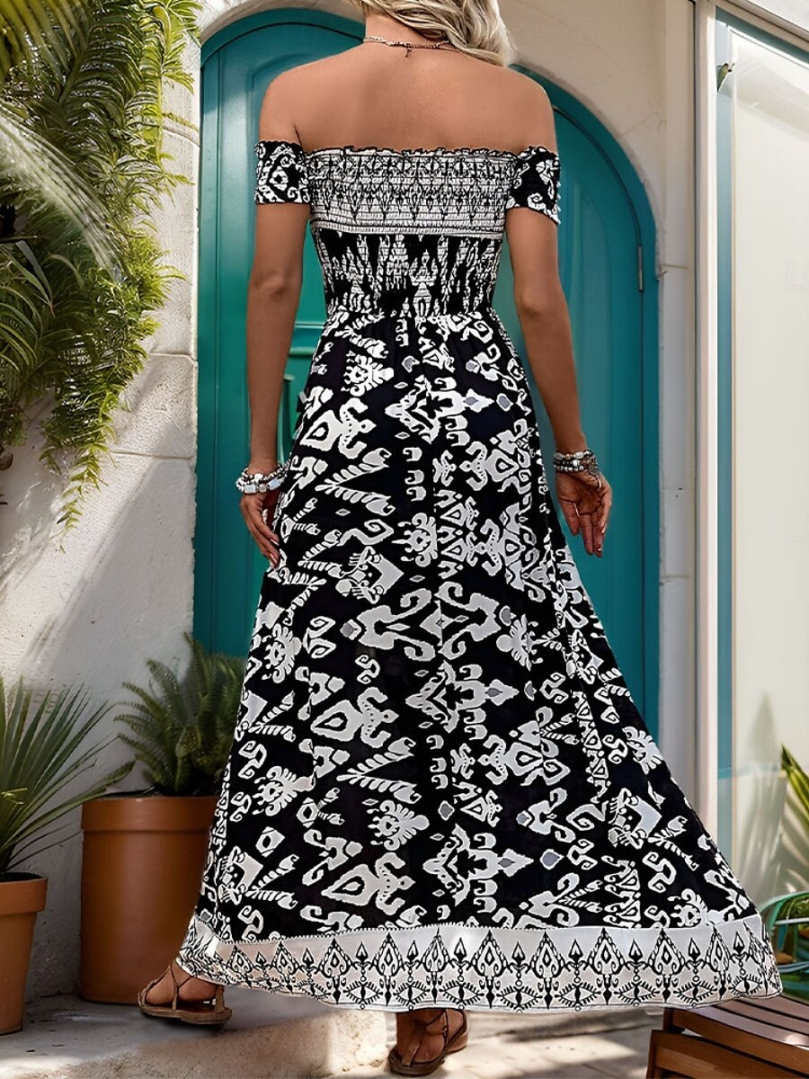 Női Maxiruha hétköznapi ruha Boho elegáns ruhák A vonalú ruha Boho ruha Csehország Stílusos Alkalmi Vakáció Napi Laza öltözet Grafika Rövid ujjú Aszimmetrikus Fekete Nyár Tavasz 2025 - $48.99 –P2