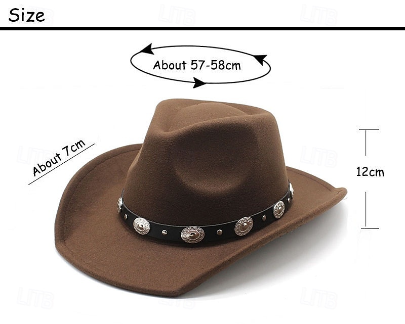 Men's Sun Hat Cowboy Hat Fedora Trilby Hat Black Wine Woolen Vintage Style Fashion 18th Century State of Texas Daily Theme Party Solid / Plain Color Sunscreen Cosplay 2025 - $21.99 –P1
