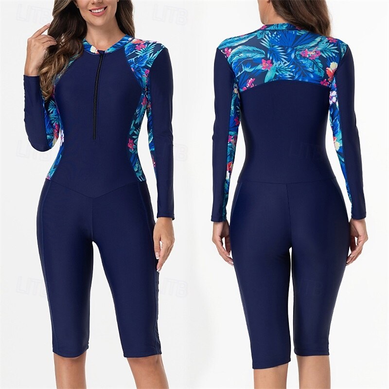 Dam Rash-guards Baddräkt UV Solskydd UPF50+ Lättvikt Långärmad Elastan Kroppsdräkt Baddräkt Dragkedja fram Simmning Surfing Strand Vattensport Tryckt Sommar Vår Höst 2025 - $26.39 –P7