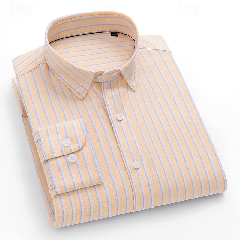 Men's 100% Cotton Oxford Shirt grey blue Light Green Pink Purple Long Sleeve Striped Button Down Collar School Wedding Buttons Clothing Apparel Neutral Fashion Daily 2025 - $28.99 –P10