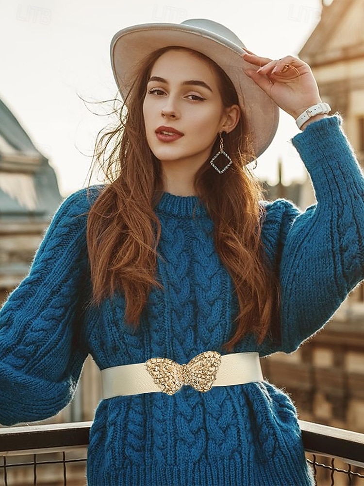 ceinture élastique bleu marine pour femme avec boucle papillon dorée | parfaite pour les robes et les jupes de 2025 ? $11.99 –P2