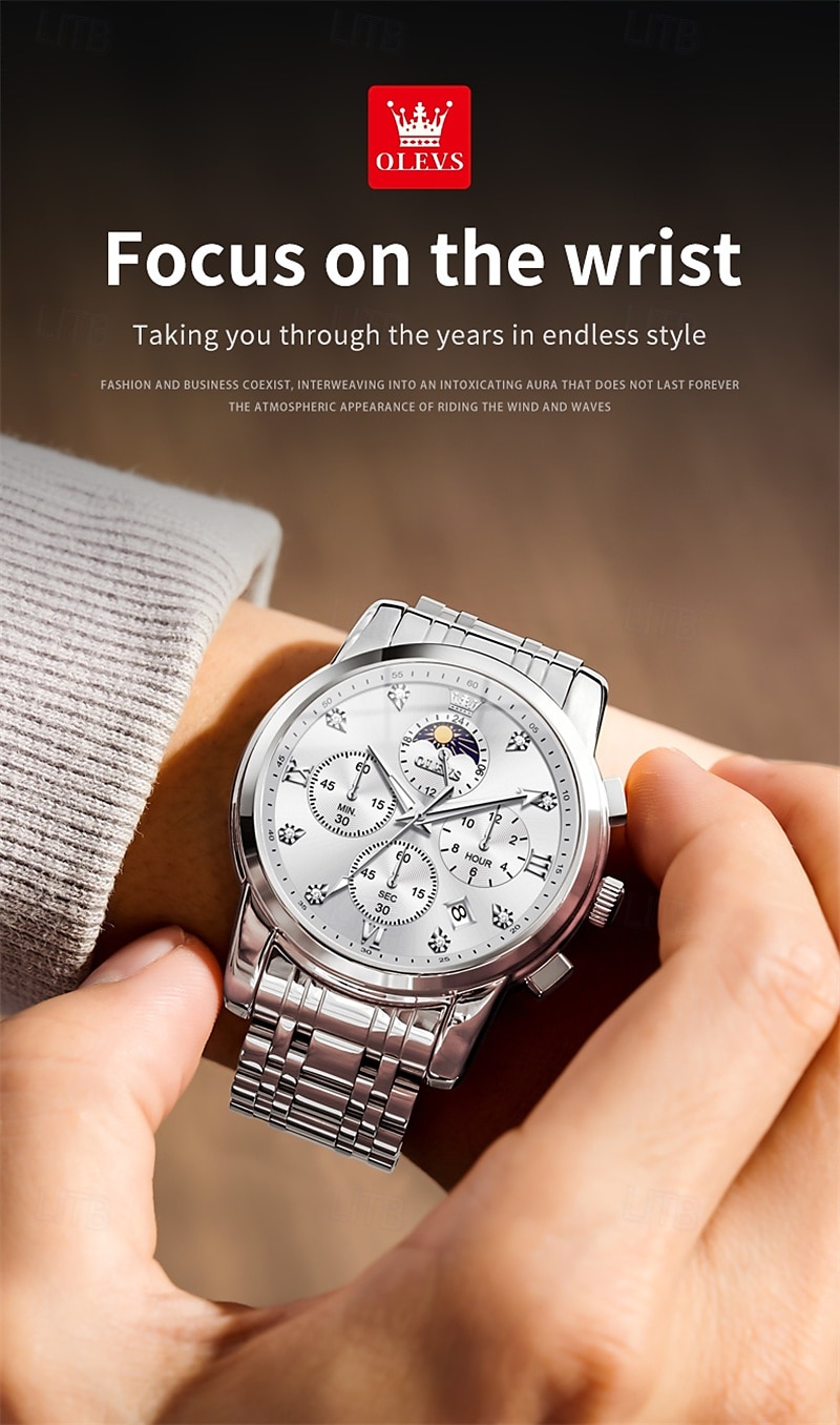 New Olevs Brand Stainless Steel Band Men'S Business Watch Calendar Luminous Chronograph Multifunction Simple Leisure Quartz Watch Fashion Waterproof Sports Men'S Wristwatch 2025 - $35.99 –P12