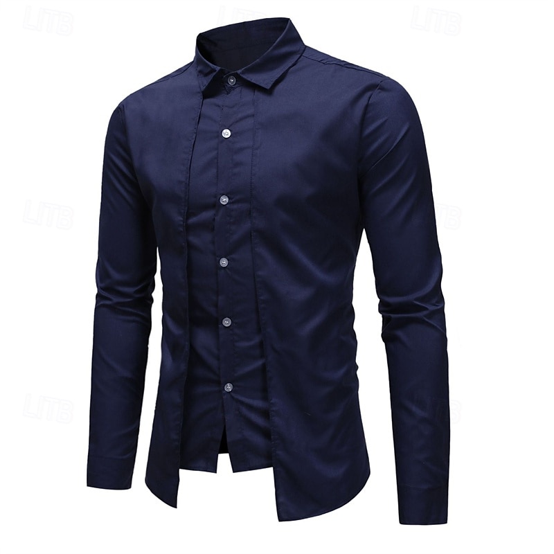 Herren Hemd Oberhemd Knopfhemd Glatt Hochzeit Party Rote Marineblau Langarm Kargen Frühling & Herbst Bekleidung 2025 - $16.99 –P2