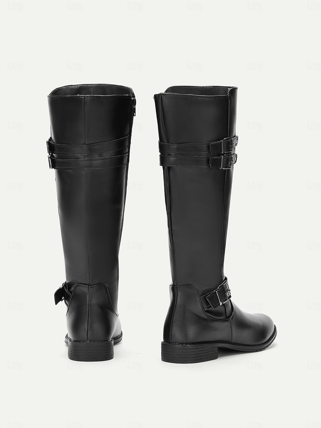Women's Black Knee-High Riding Boots with Buckle Straps and Low Heel – Classic Equestrian Style Boots for Everyday and Outdoor Wear 2025 - $46.99 –P2