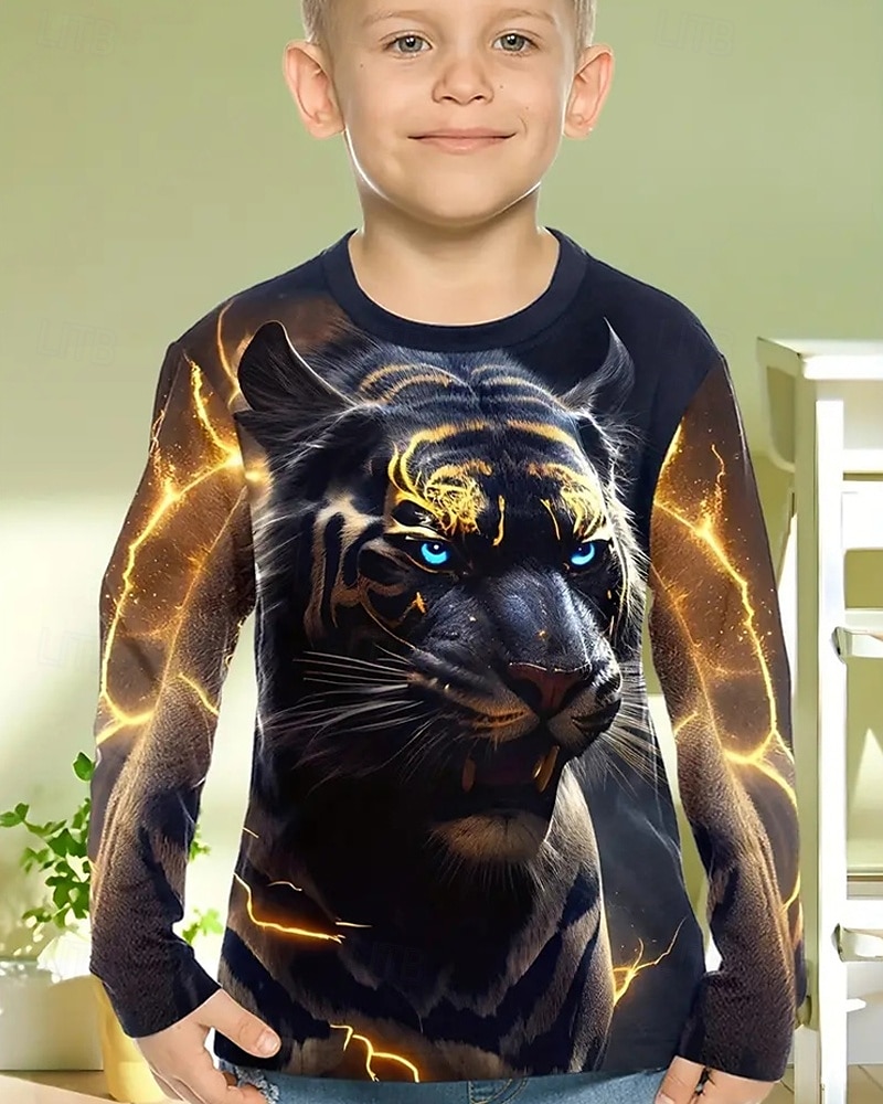 Boys 3D Graphic Animal Tiger T shirt Tee Long Sleeve Spring Fall Fashion Basic Kids 4-12 Years Crew Neck Outdoor Casual Daily Regular Fit 2025 - $13.99 –P1
