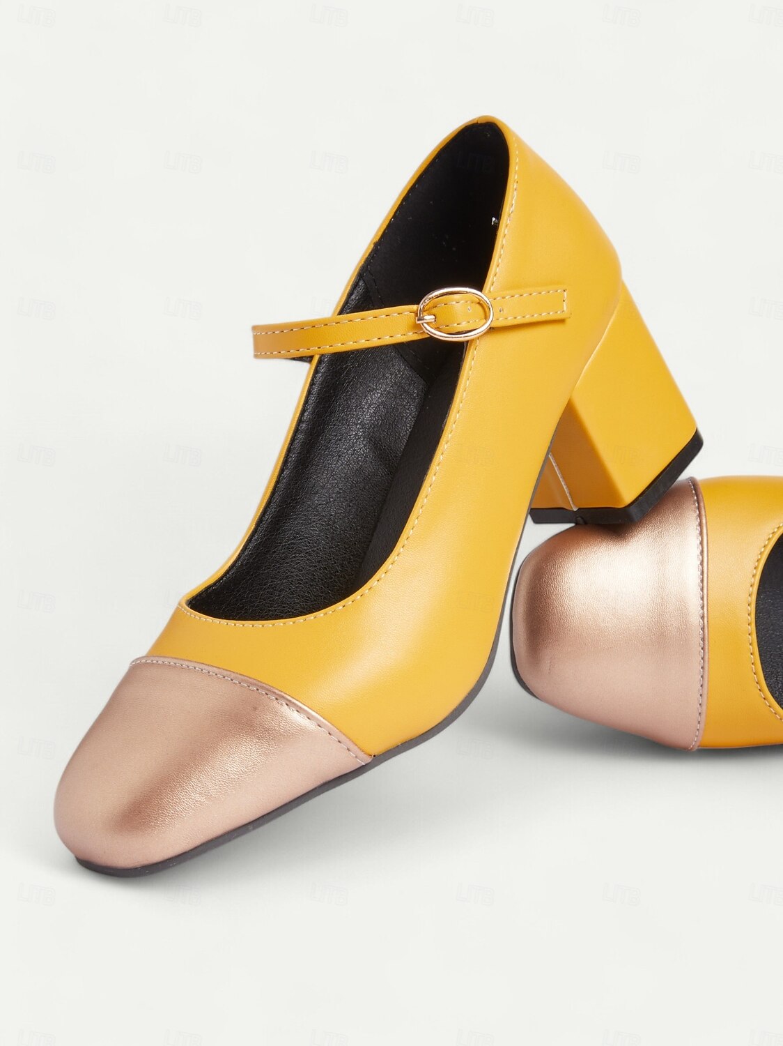Women's Yellow Mary Jane Pumps with Metallic Toe Cap and Block Heels, Retro Style Comfortable Shoes for Office, Parties, and Casual Wear 2026 - $59.99 Women's Yellow Mary Jane Pumps with Metallic Toe Cap and Block Heels, Retro Style Comfortable Shoes for Office, Parties, and Casual Wear 2026 - $59.99