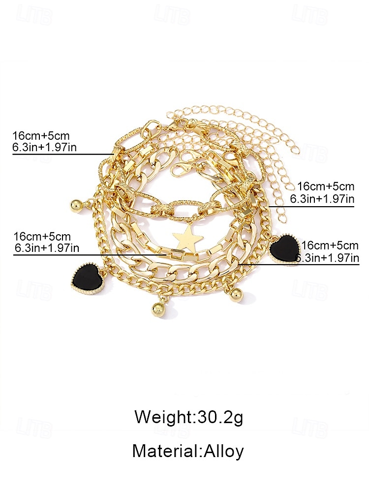 Gold Chain Bracelet Set with Heart Pendant and Faux Pearl Accents – Elegant Jewelry for Women, Perfect for Parties, Weddings, and Everyday Wear 2025 - $7.99 –P10