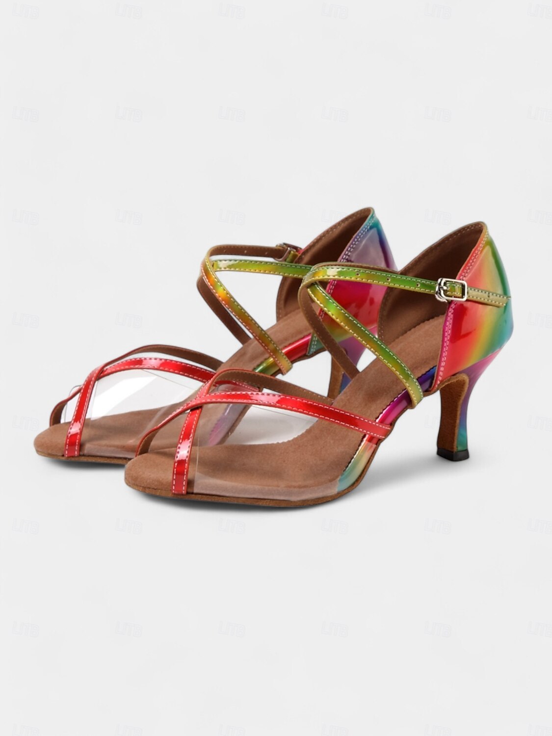 sapatos de dança latina coloridos e vibrantes para mulheres com sola de camurça macia e tira transparente | perfeitos para prática e apresentações de 2025 por $46.99 –P3