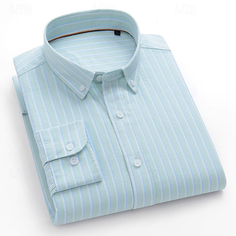 Men's 100% Cotton Oxford Shirt grey blue Light Green Pink Purple Long Sleeve Striped Button Down Collar School Wedding Buttons Clothing Apparel Neutral Fashion Daily 2025 - $28.99 –P13