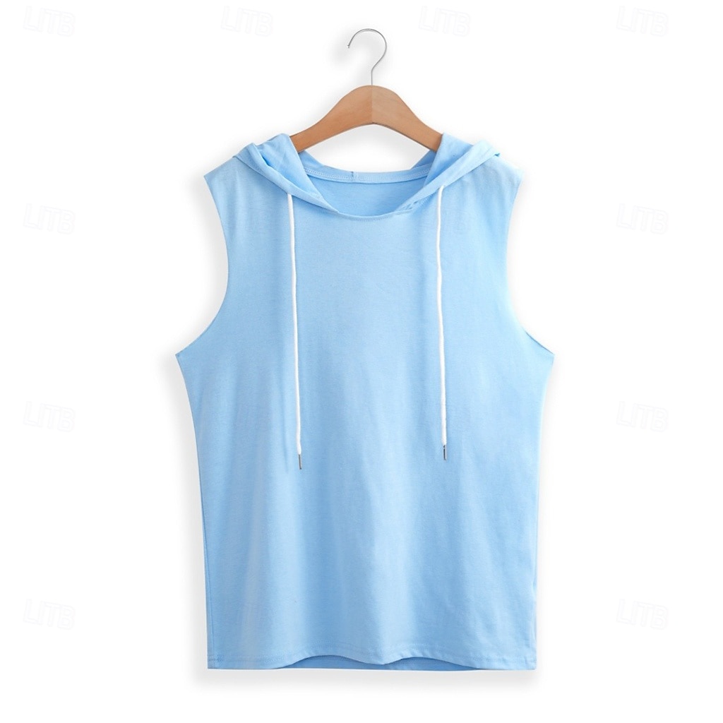 Men's Tank Top Vest Top Sleeveless Hoodie Sleeveless Shirt Sleeveless Hooded Summer Plain Vacation Designer Muscle Outdoor Going out Beaches White Light Blue Gray Top Tee for Men 2026 - $17.99 –P6