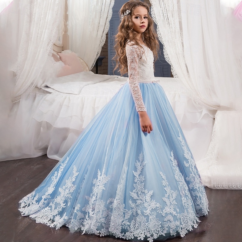 Vestido para Meninas das Flores Crianças Para Meninas Vestido de princesa Espetáculo Casamento Festa Elegante Lindo Com Transparência Flor Manga Longa Gola Redonda Branco Rosa 4 anos + de 2026 por $83.99 –P10