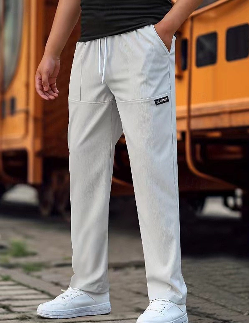 Men's Trousers Casual Pants Pocket Drawstring Elastic Waist Plain Comfort Soft Full Length Outdoor Casual Daily Fashion Streetwear Black Green 2025 - $20.99 –P1