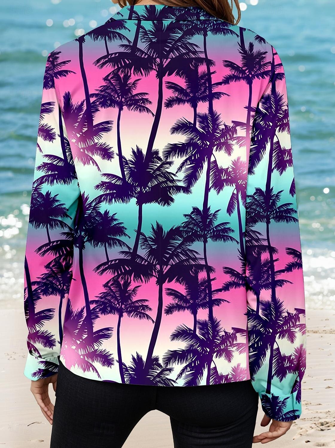 Women's Shirt Hawaiian Casual Ombre Regular Tops Long Sleeve Shirt Collar Buttons Print Regular Fit Work Daily Purple Summer Holiday Clothes Beach Wear 2025 - $32.99 –P2