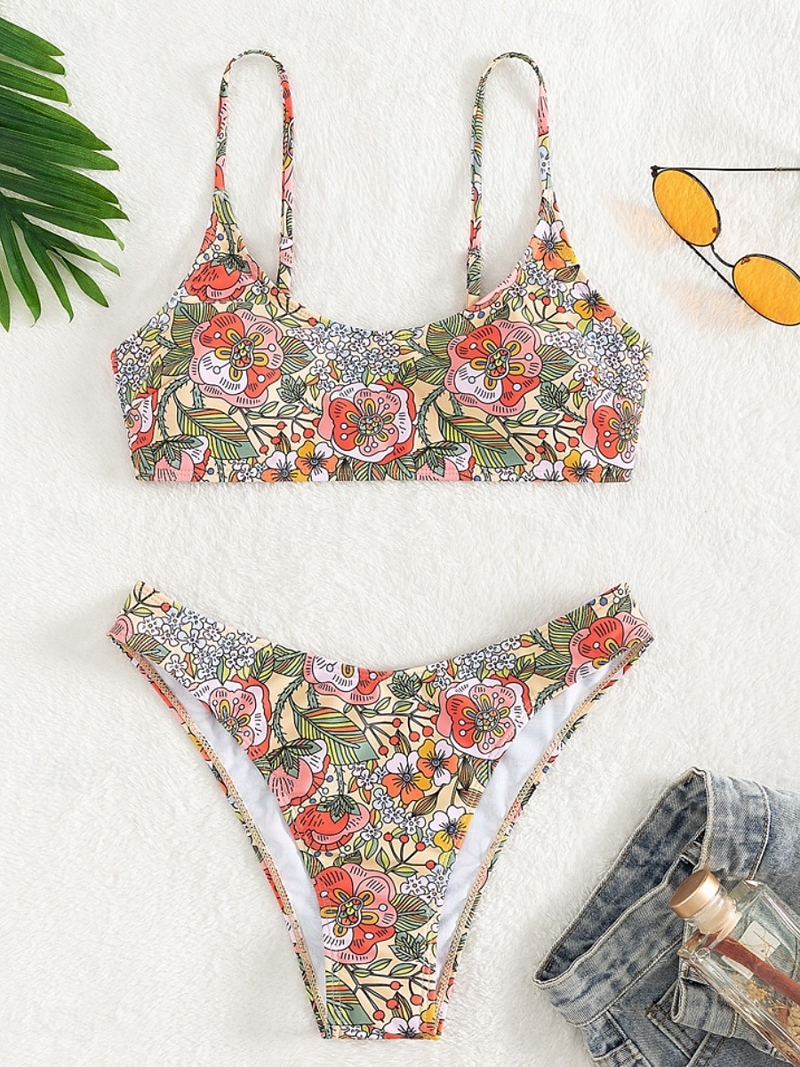 Női Fürdőruha Bikini 2 darab Merész Fürdőruha Nyitott hátú Vékony Szabadság Strandruházat Virágos Kerek Ujjatlan Fürdőruhák 2025 - $25.99 –P9