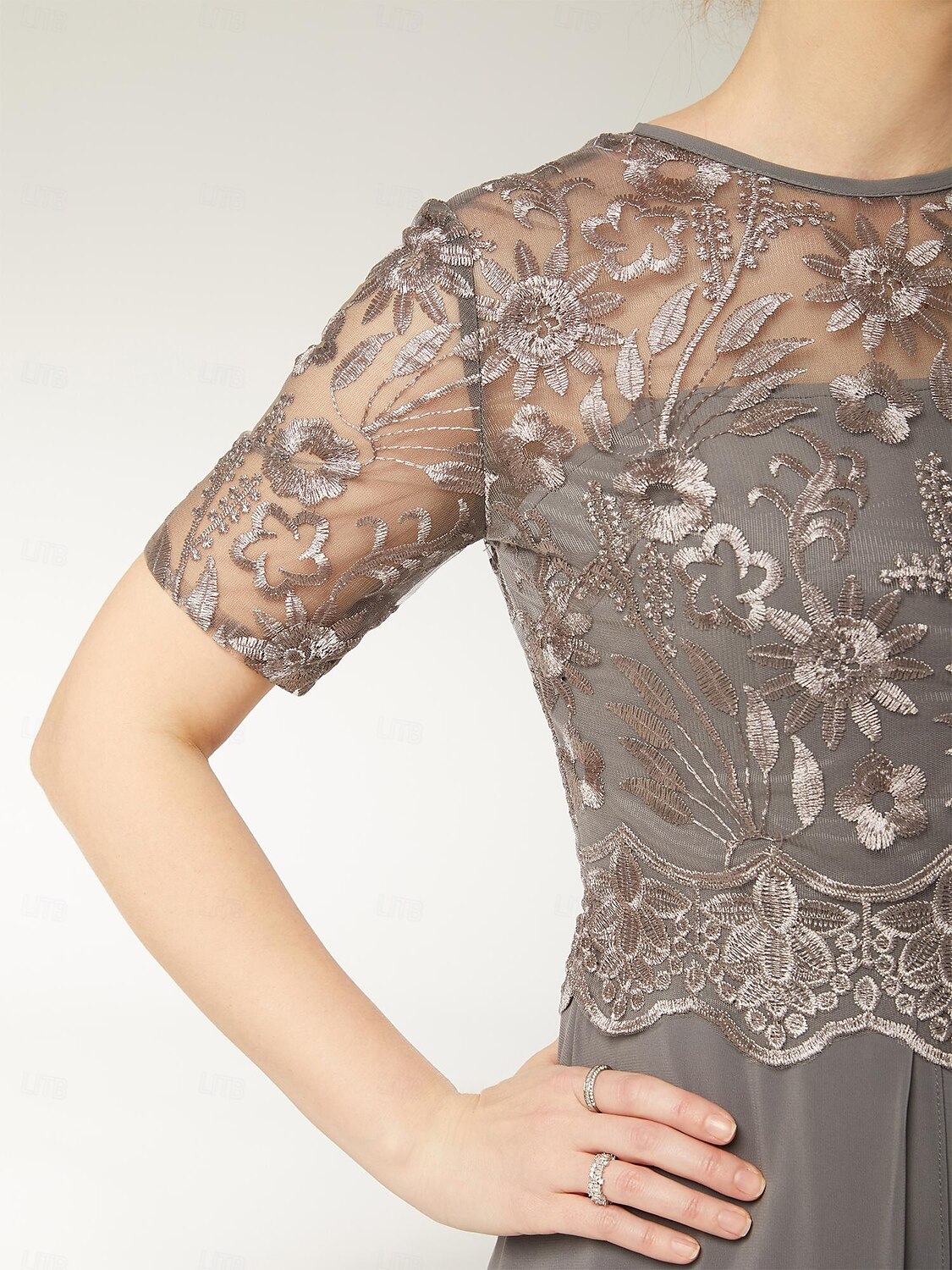 Kombinezony dla matki panny młodej Elegancka sukienka w kształcie diamentu Długość do kostek Elastyczny Chiffon krótki rękaw z koronkowymi plisami 2025 - $172.99 –P5
