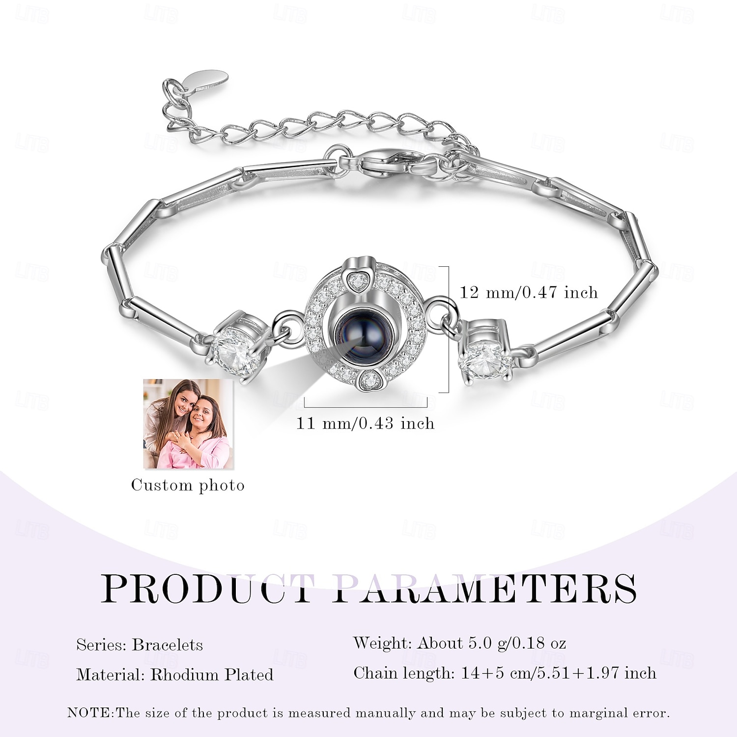 Personalized Projection Bracelet Custom Best Gift for Mom – Rhodium-Plated Couple Themed Bracelet with Photo Projection, Ideal for Wedding, Mother's Day, or Girlfriend Gift 2025 - $28.99 –P2