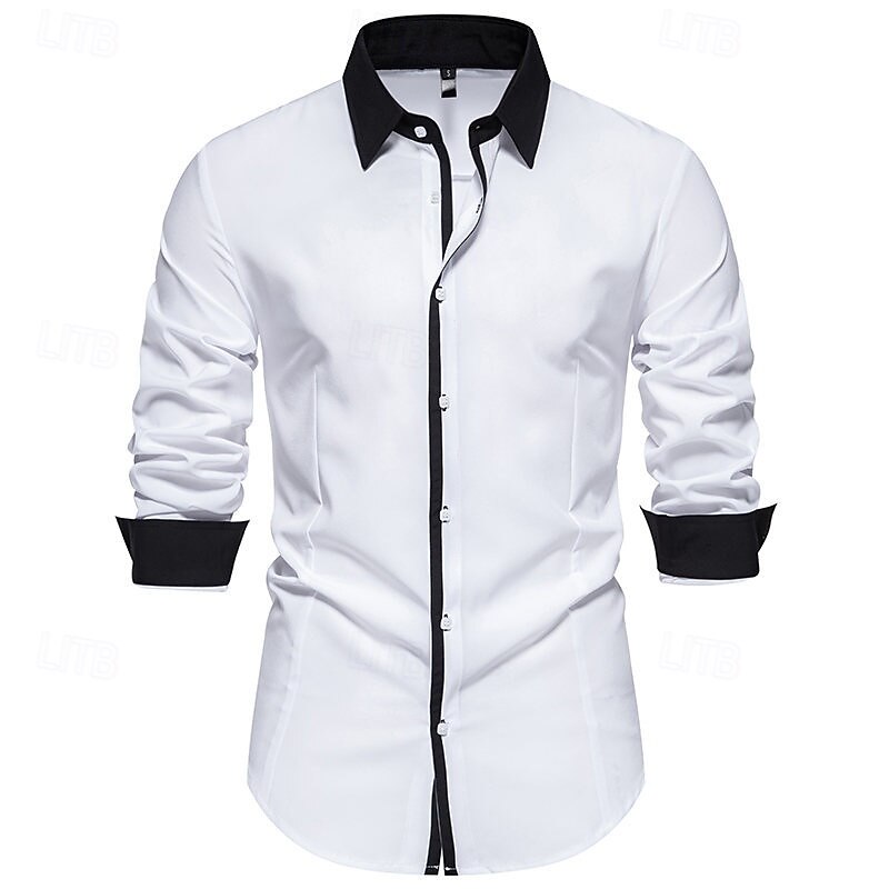 Herren Hemd Oberhemd Knopfhemd Farbblock Hochzeit Party Schwarz Weiß Marineblau Blau Langarm Kargen Frühling & Herbst Bekleidung 2025 - $28.99 –P4