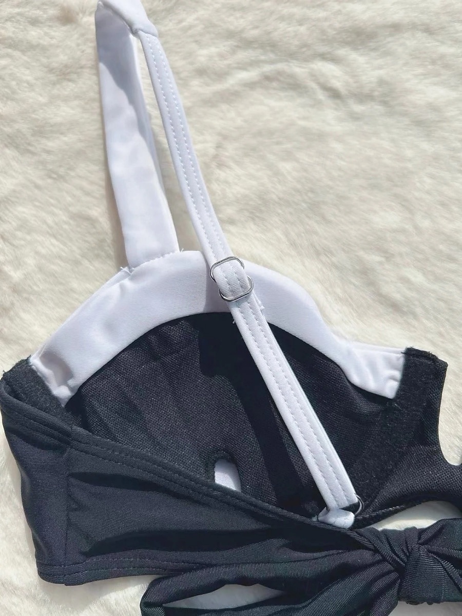 Women's Swimwear Bikini 2 Piece Thong Swimsuit Backless Slim Vacation Beach Wear Solid Color V Neck Sleeveless Bathing Suits 2025 - $26.99 –P6