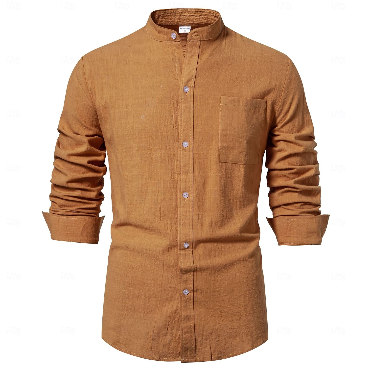 Per uomo Camicia camicia di lino Camicia con colletto a fascia Camicia estiva Camicia da spiaggia Liscio Da mare Informale Bianco Blu marino scuro Blu Marrone Manica lunga A fascia Primavera estate del 2025 a $25.99 –P4
