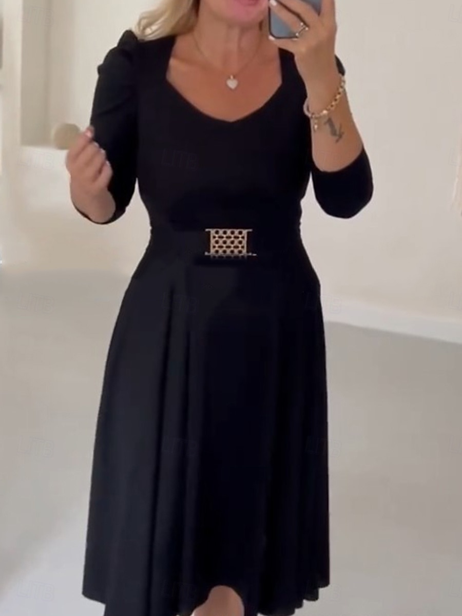 Női Midi ruha Swing ruha A vonalú ruha Elegáns Stílusos Alkalmi Vakáció Napi Normál Sima Hosszú ujj Terített nyak Fekete Tavasz Ősz 2025 - $41.99 –P3