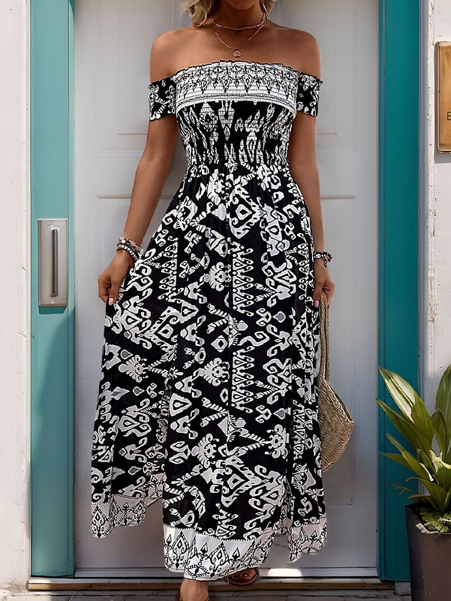 Női Maxiruha hétköznapi ruha Boho elegáns ruhák A vonalú ruha Boho ruha Csehország Stílusos Alkalmi Vakáció Napi Laza öltözet Grafika Rövid ujjú Aszimmetrikus Fekete Nyár Tavasz 2025 - $48.99 –P3