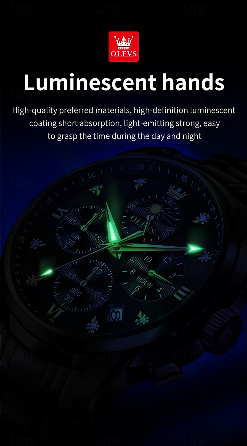 New Olevs Brand Stainless Steel Band Men'S Business Watch Calendar Luminous Chronograph Multifunction Simple Leisure Quartz Watch Fashion Waterproof Sports Men'S Wristwatch 2025 - $35.99 –P8