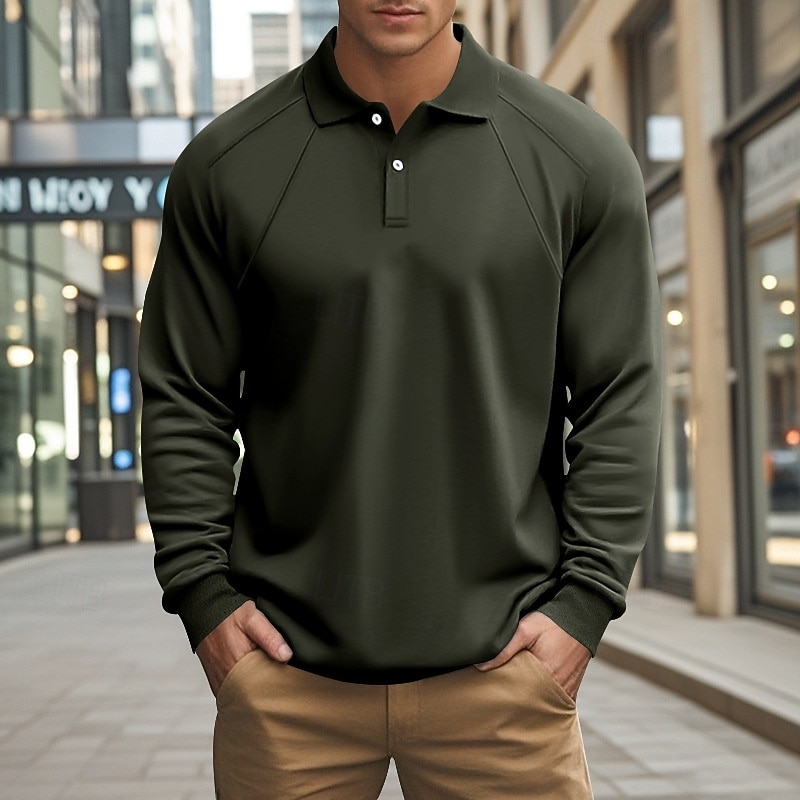 Per uomo Felpa Pullover Polo da golf Formale Ufficio Classico Manica lunga Di tendenza Comodo Tinta unica Liscio Bottoni Autunno Inverno Nero Bianco Verde Cachi Grigio Felpa Pullover del 2026 a $31.99 –P10