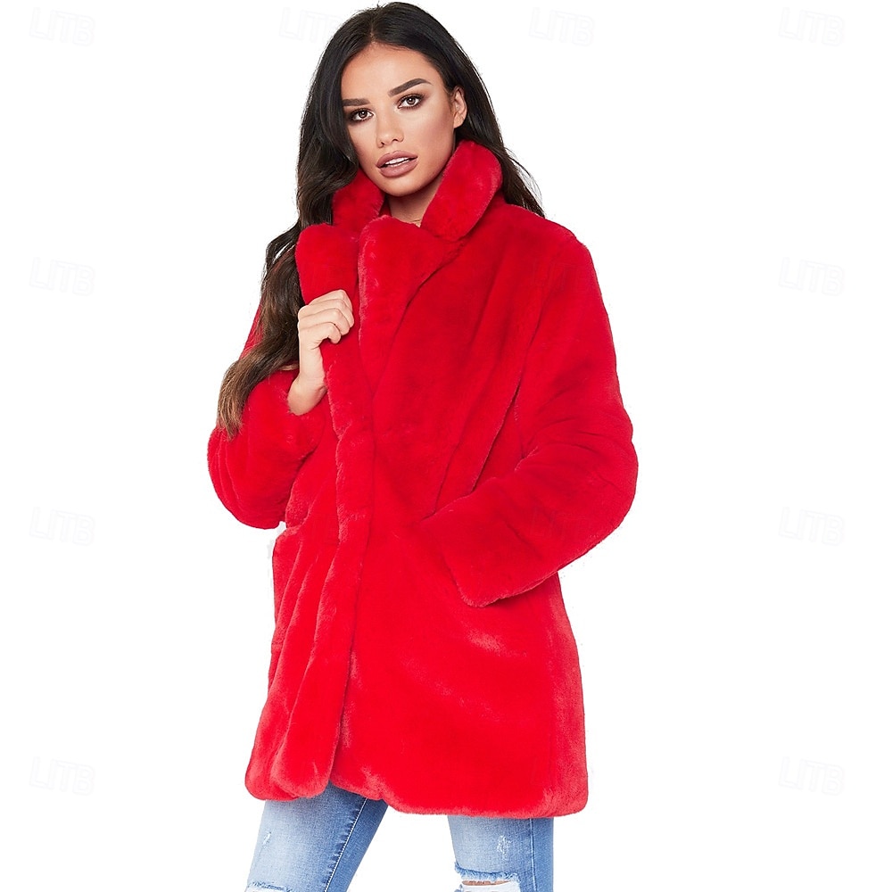 Damen Mantel aus Kunstpelz warm halten Komfortabel Tasche Gestrickt Elegant Modisch Täglich Süß Feste Farbe Heim Casual Freizeitskleidung Einreihiger Verschluss Standard Kargen Schlank Langarm 2025 - $73.99 –P1