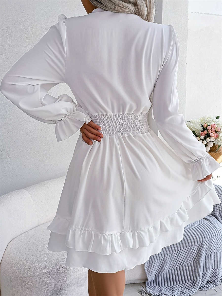 Mujer Mini vestido Vestido informal Vestido de una línea Elegante Estilo lindo Casual Vacaciones Fiesta Diario Ajuste regular Plano Manga Larga Escote en Pico Blanco Rosa Azul Piscina Primavera Otoño 2025 - $35.99 –P18