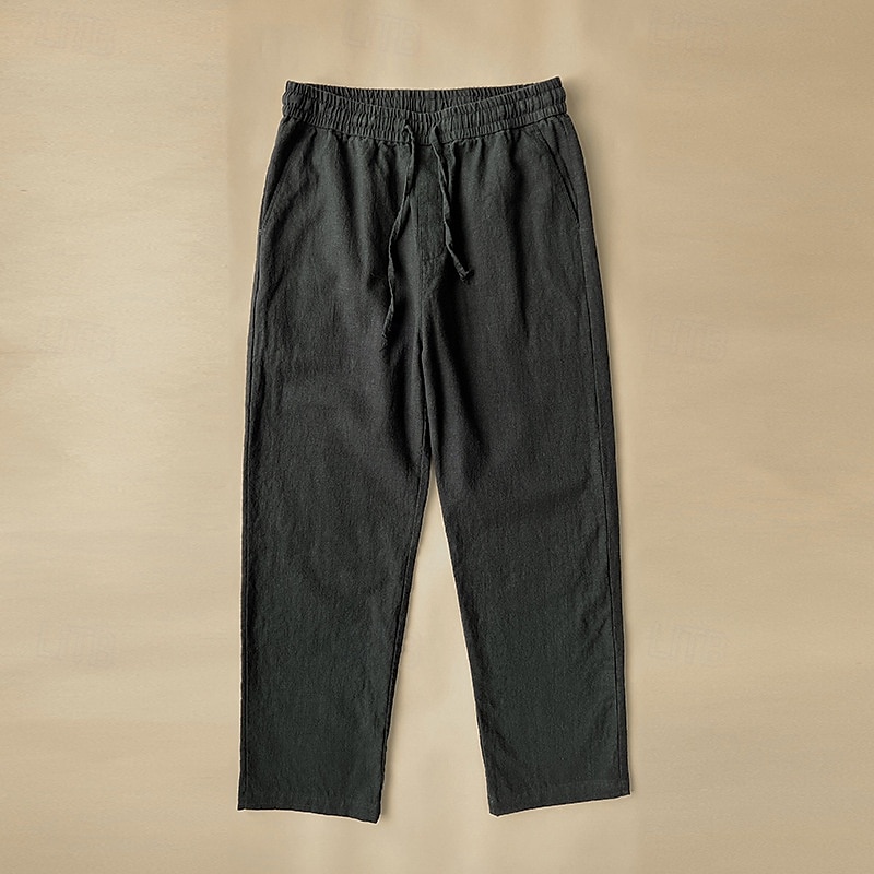 Herr Linne Byxor Långbyxor Sommarbyxor Casual byxor Snörning Elastisk midja Rakt ben Slät Komfort Andningsfunktion Ankellång Ledigt Dagligen Helgdag Mode Klassisk Stil Svart Vit 2025 - $20.99 –P4