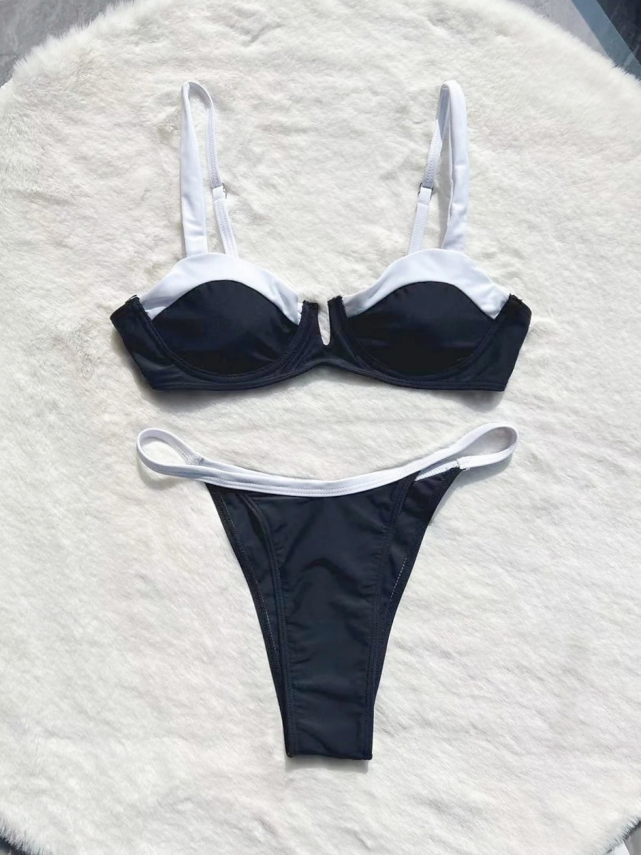 Women's Swimwear Bikini 2 Piece Thong Swimsuit Backless Slim Vacation Beach Wear Solid Color V Neck Sleeveless Bathing Suits 2025 - $26.99 –P4
