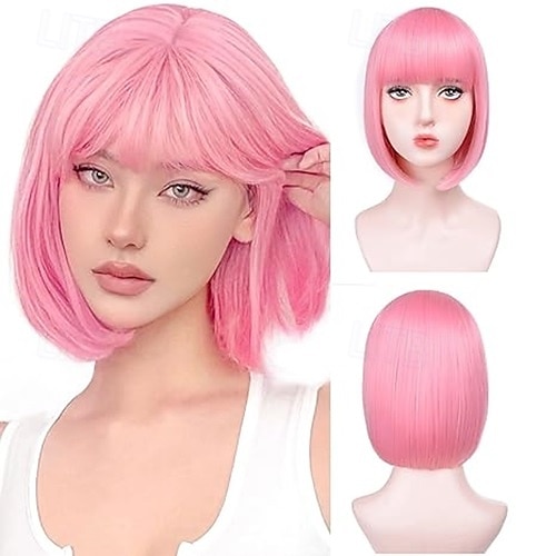 parrucche bob corte per donne parrucca bob con frangia parrucca bob liscia super morbida e facile da indossare, parrucca sintetica colorata per tutti i giorni, cosplay del 2025 a $18.49 –P4