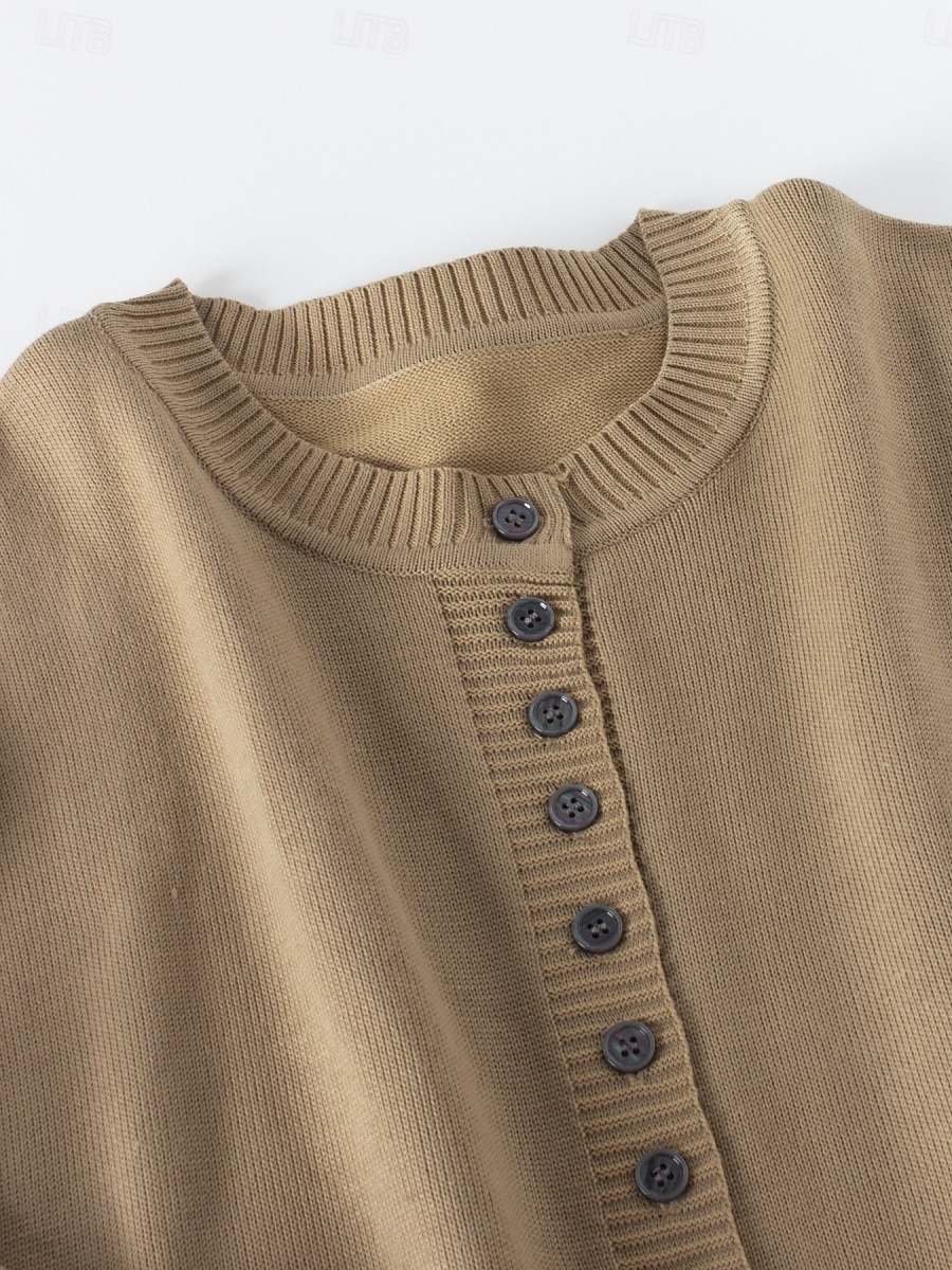 Per donna Felpa Cardigan Informale Morbido Colore puro A coste Colletto alla coreana Bottoni Lavorato a maglia Manica lunga Top regolari Maglia Esterno Giornaliero Fine settimana Rosa Cammello del 2025 a $38.99 –P7