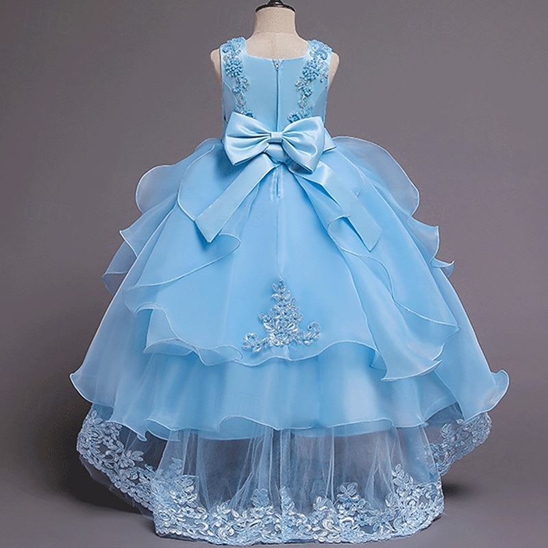Blomsterpikekjole Barn Jente Prinsesse kjole Ytelse Bryllup Fest Elegant Vakker Netting Helfarge Ermeløs Crew-hals Vinrød Hvit 4 år + 2025 - $58.99 –P15