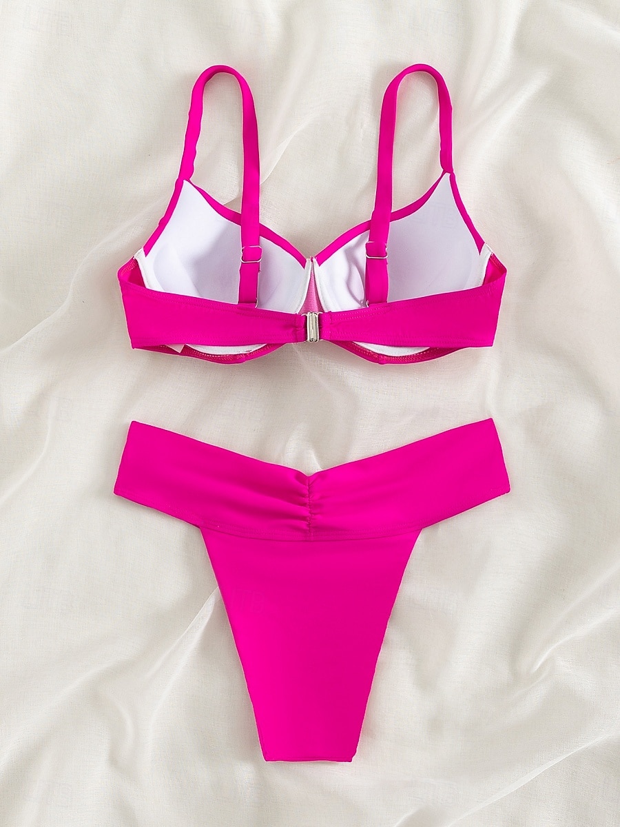Damen Badeanzug Bikinis 2 Stück Cheeky-Bikinihose Bademode Rückenfrei Schlank Urlaub Strandbekleidung Feste Farbe Halfterhals Ärmellos Badeanzüge 2025 - $26.99 –P2