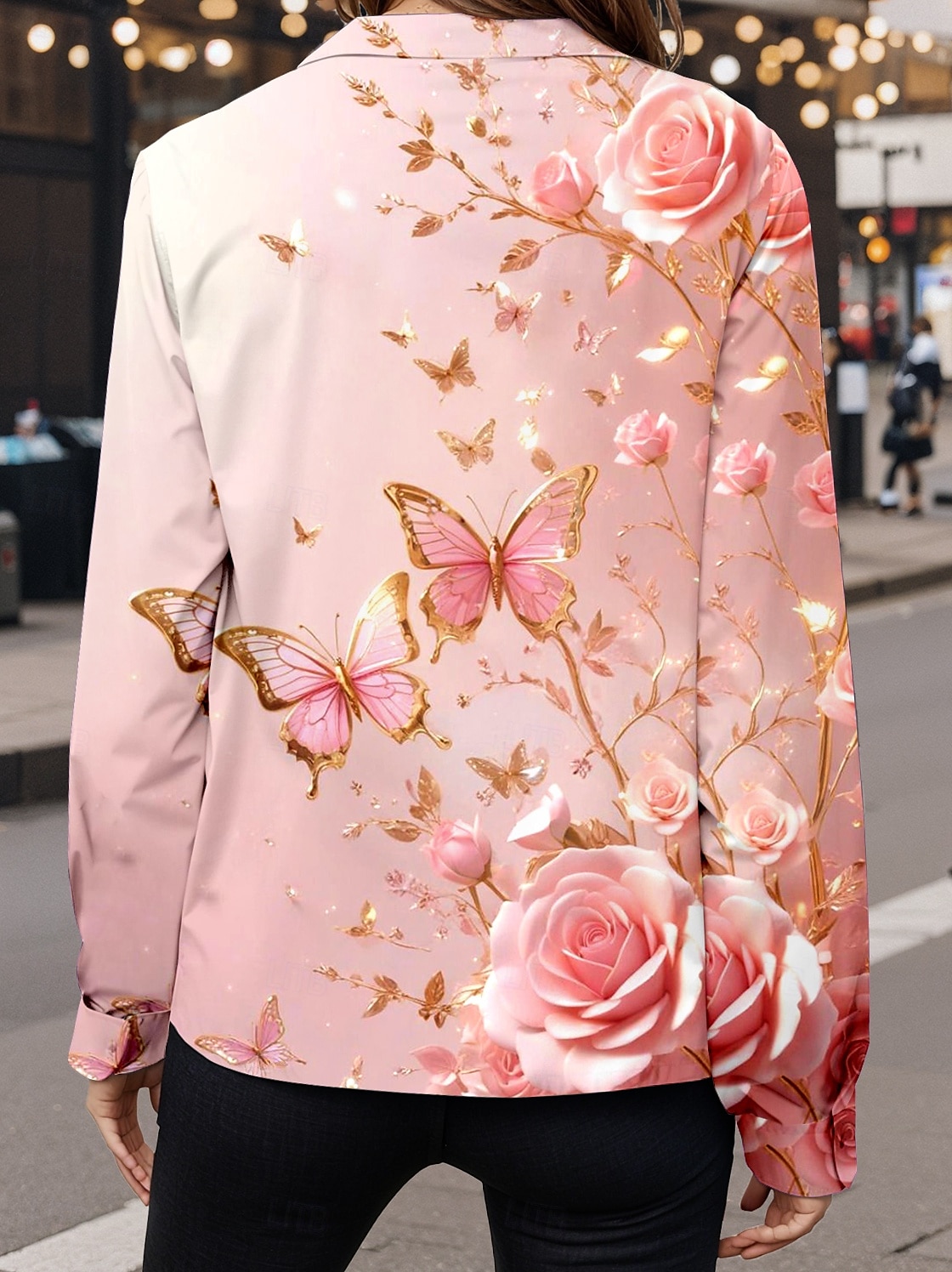 Valentine's Day Women's Shirt Butterfly Casual Long Sleeve Shirt Collar Regular Tops Work Daily Buttons Print Pink Spring Fall Winter 2025 - $32.99 –P2