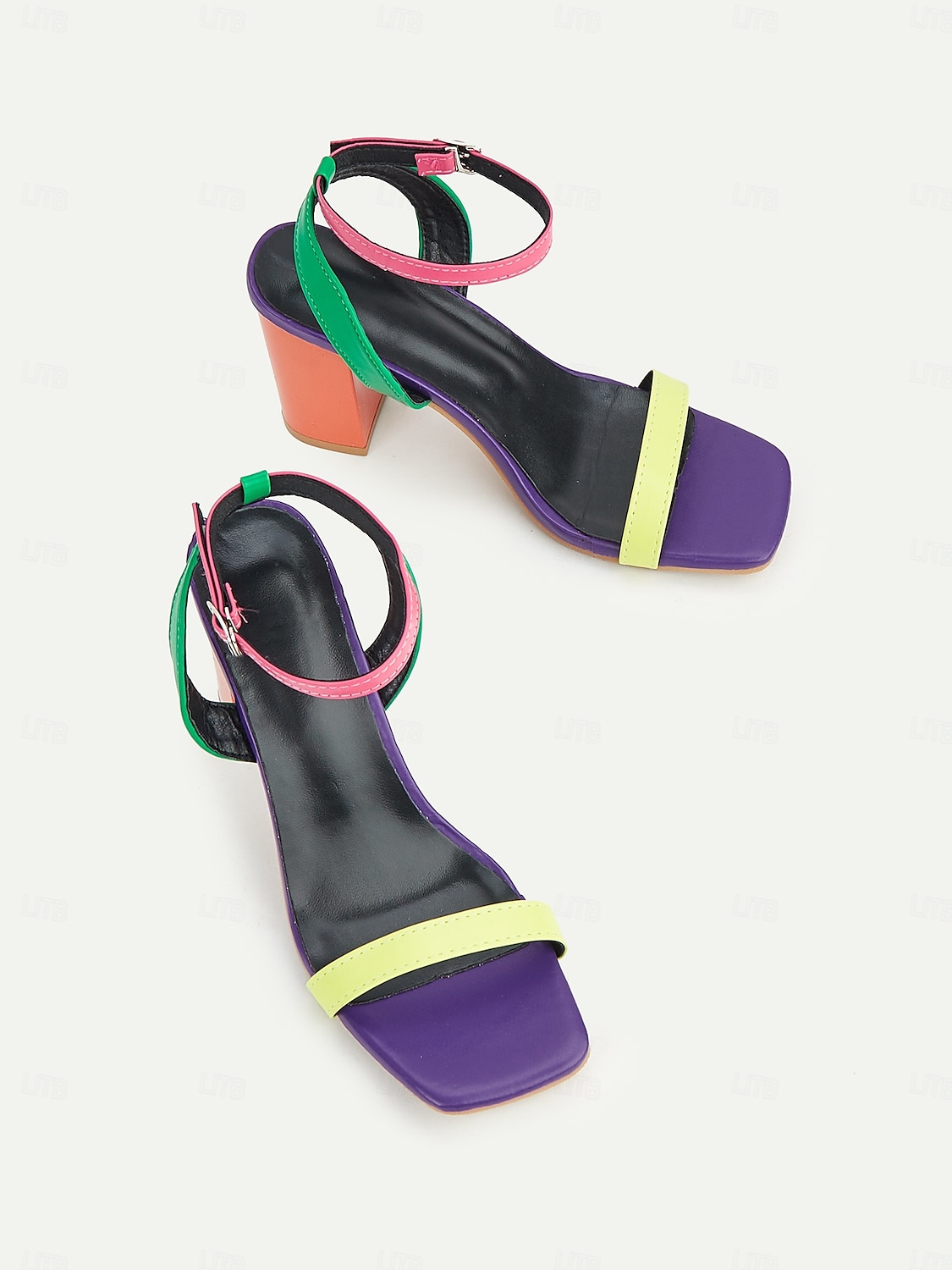 sandali da donna multicolor con tacco a blocco, cinturino alla caviglia e punta aperta, eleganti scarpe estive per feste, matrimoni e uscite informali del 2025 a $26.99 –P2