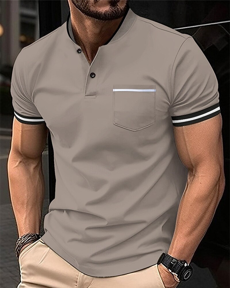 Herren Golfhemd Golf Poloshirts Arbeit Casual Ständer Kurzarm Basic Modern Farbblock Patchwork Knopf Frühling Sommer Regular Fit Wein Schwarz Weiß Himmelblau Khaki Grau Golfhemd 2025 - $17.99 –P6