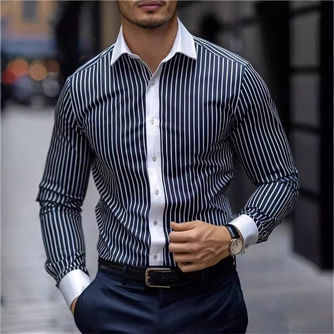 Herren Sommerhemd Freizeithemd Strandhemd Kragenhemd Knopfhemd Gestreifte Hemden Schwarz Blau Purpur Braun Grün Langarm Gestreift Revers Urlaub Ferien Button-Down Bekleidung Polyester Mode Lässig 2025 - $24.99 –P4