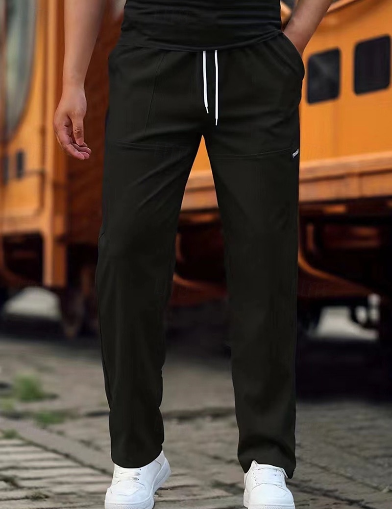 Men's Trousers Casual Pants Pocket Drawstring Elastic Waist Plain Comfort Soft Full Length Outdoor Casual Daily Fashion Streetwear Black Green 2025 - $20.99 –P5