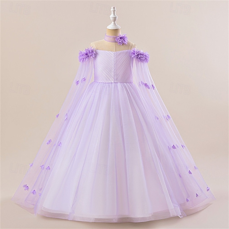 Flower Girl Dress Kid's Girls' Princess Dress Performance Wedding Party Elegant Beautiful Mesh Solid Color Sleeveless Crew Neck Light Pink White 4 years+ 2025 - GBP £37 –P13