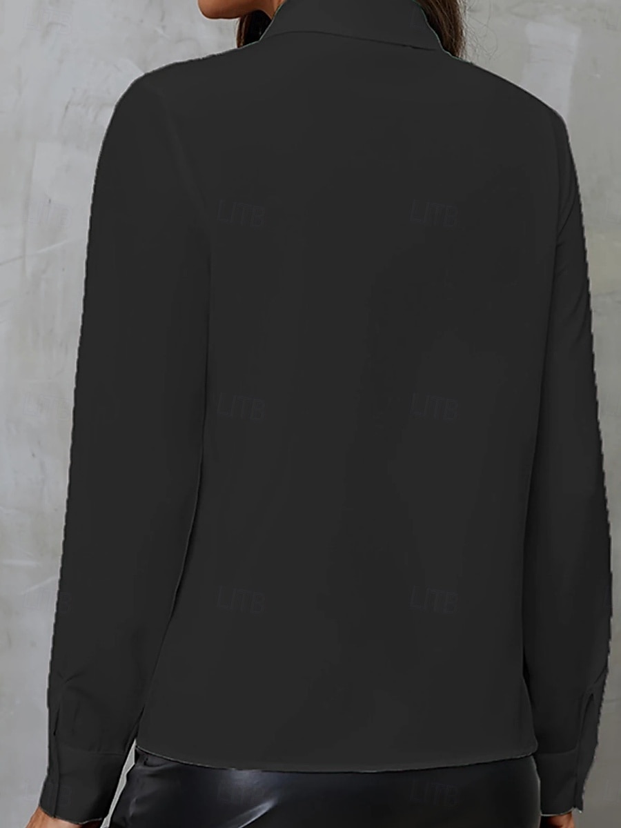 Damen Hemd Bluse Feste Farbe Geschäftlich Modern Brautkleider schlicht Langarm Hemdkragen Normale Oberteile Arbeit Abendgarderobe Rüsche Knopf Schwarz Weiß Sommer Frühling 2025 - $34.99 –P5