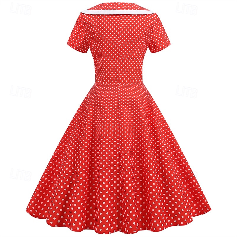 Elegante Classico Anni 1950 Vestito A Pois Linea ad A Costume Per donna San Valentino Evento / Festa Data Tè Adulti Vestito Primavera & Estate del 2025 a $21.99 –P6