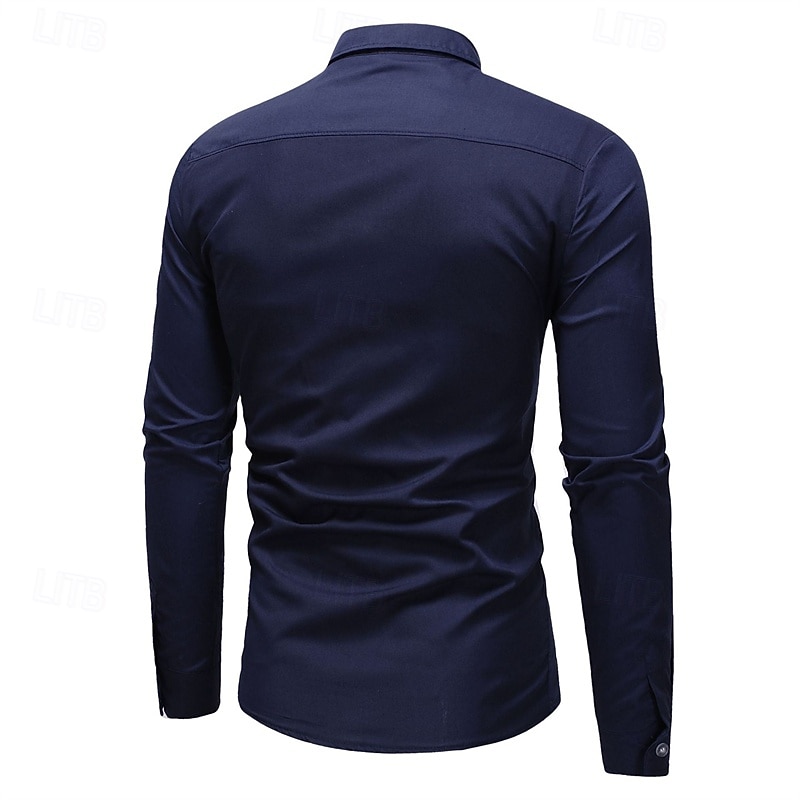 Herren Hemd Oberhemd Knopfhemd Glatt Hochzeit Party Rote Marineblau Langarm Kargen Frühling & Herbst Bekleidung 2025 - $16.99 –P3