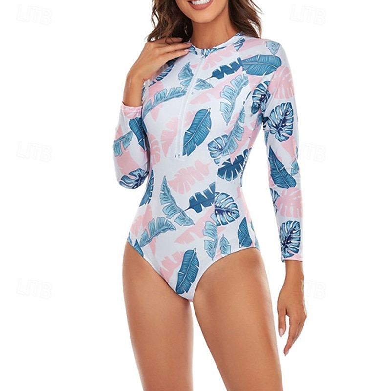 Γυναικεία Προστατευτικά Μαγιό Άνθινο Εκτυπωμένο Μποστινό Φερμουάρ Γρήγορο Στέγνωμα Ελαφρύ Αναπνέει Μακρυμάνικο Κορμάκι Μαγιό Σέρφινγκ Παραλία Θαλάσσια Σπορ Καλοκαίρι 2026 - $22.99 –P13